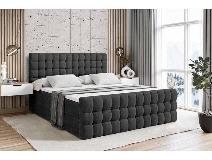 ALTDECOR Boxbett VIONE-Z (mit Matratze Lattenrost Topper Polsterbett mit Bettkasten Doppelbett), H4 Multipocket / H3 Bonellfederung, Springboxbett Boxspringbett, schwarz von ALTDECOR