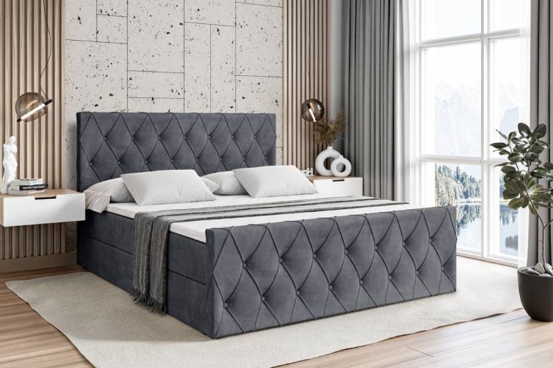 ALTDECOR Boxbett AMAY (mit Matratze Lattenrost Topper Polsterbett mit Bettkasten Doppelbett), H4 Multipocket / H3 Bonellfederung, Springboxbett Boxspringbett von ALTDECOR