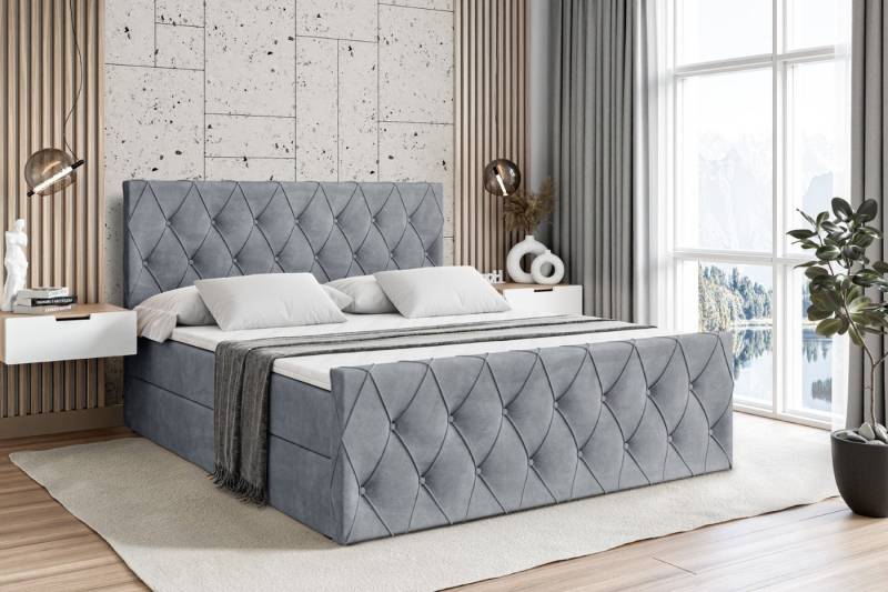 ALTDECOR Boxbett AMAY (mit Matratze Lattenrost Topper Polsterbett mit Bettkasten Doppelbett), H4 Multipocket / H3 Bonellfederung, Springboxbett Boxspringbett von ALTDECOR