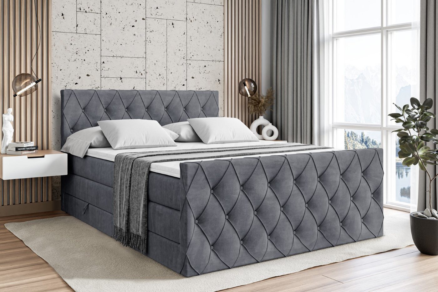 ALTDECOR Boxspringbett AMAY KING (mit Matratze und Lattenrost Topper Polsterbett mit Bettkasten Boxbett), H4 Multipocket, H3 Bonellfederung, Doppelbett Springboxbett von ALTDECOR