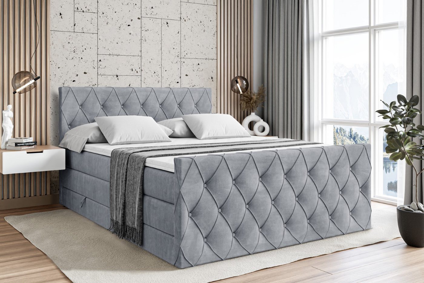 ALTDECOR Boxspringbett AMAY KING (Multipocket-Matratze H4 und H3 Matratze Bonellfederung Topper Kopfteil) von ALTDECOR