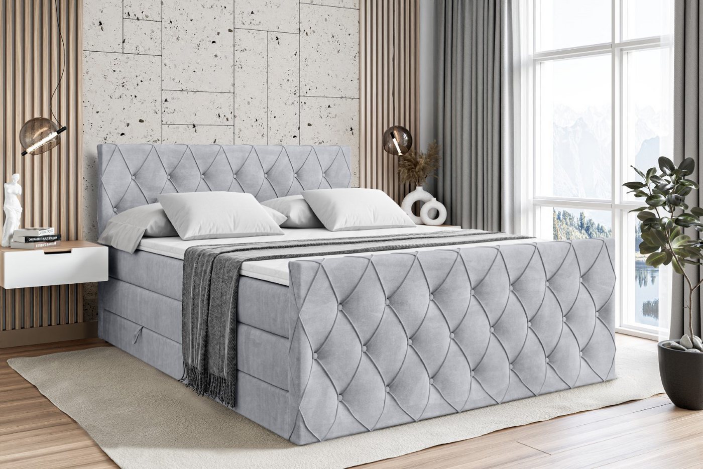 ALTDECOR Boxspringbett AMAY KING (mit Matratze und Lattenrost Topper Polsterbett mit Bettkasten Boxbett), H4 Multipocket, H3 Bonellfederung, Doppelbett Springboxbett von ALTDECOR
