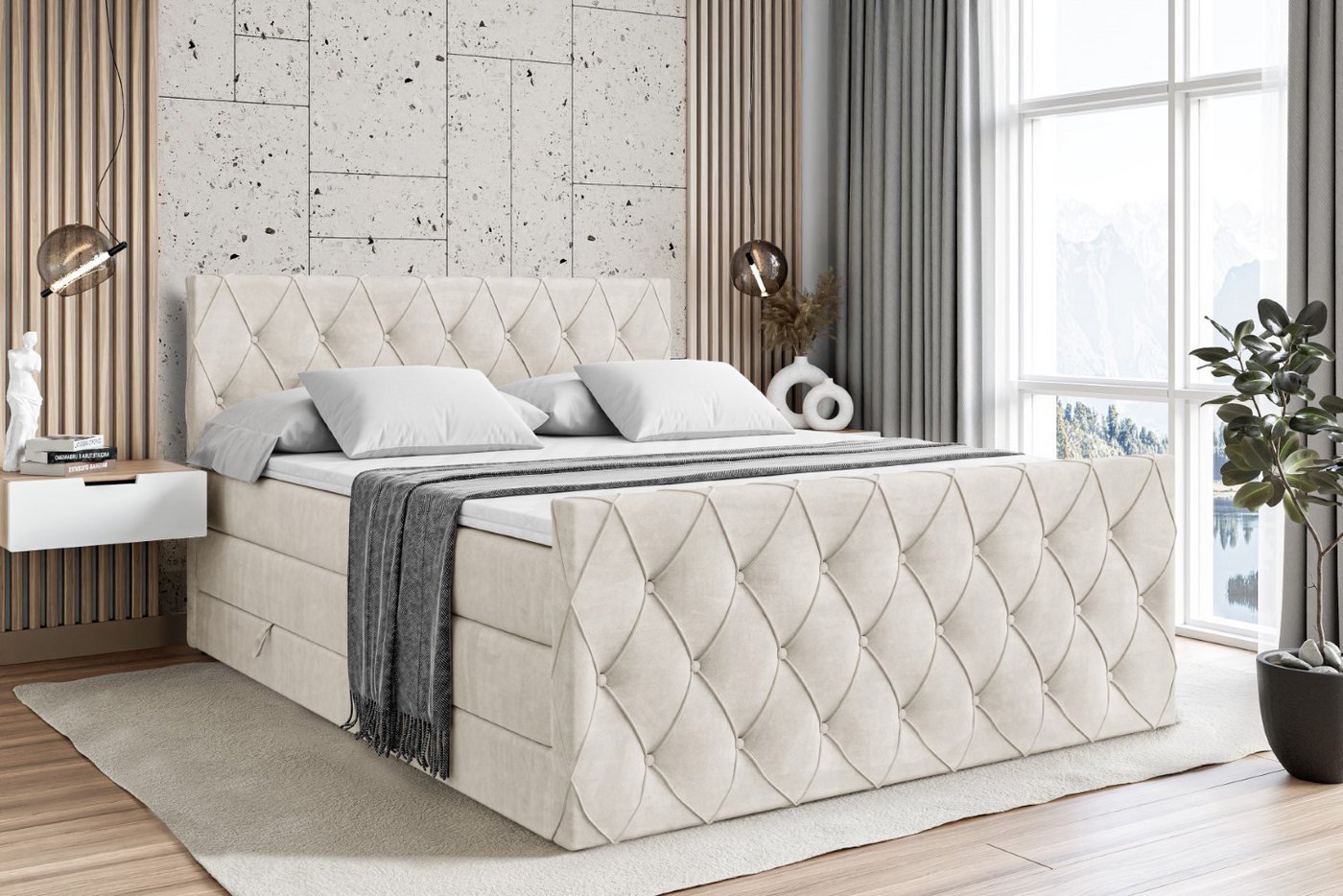 ALTDECOR Boxspringbett AMAY KING (mit Matratze und Lattenrost Topper Polsterbett mit Bettkasten Boxbett), H4 Multipocket, H3 Bonellfederung, Doppelbett Springboxbett von ALTDECOR