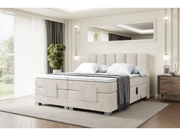 ALTDECOR Boxspringbett AMEL EL (Elektrisch verstellbar 2 x H4/Multipocket Matratz Topper Kopfteil), beige braun, H4, Beige Casablanca von ALTDECOR