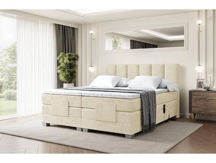 ALTDECOR Boxspringbett AMEL EL (Elektrisch verstellbar 2 x H4/Multipocket Matratz Topper Kopfteil), beige braun, H4, Beige Monolith von ALTDECOR