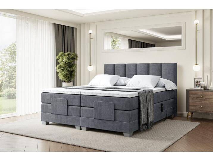 ALTDECOR Boxspringbett AMEL EL (Elektrisch verstellbar 2 x H4/Multipocket Matratz Topper Kopfteil), grau, H4, Dunkelgrau Casablanca von ALTDECOR