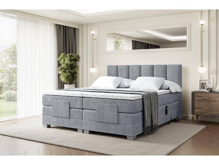 ALTDECOR Boxspringbett AMEL EL (Elektrisch verstellbar 2 x H4/Multipocket Matratz Topper Kopfteil), grau, H4, Grau Casablanca von ALTDECOR