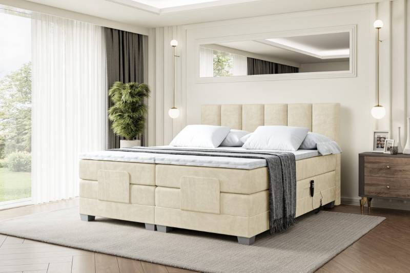 ALTDECOR Boxspringbett AMEL EL (Elektrisch verstellbar 2 x H4/Multipocket Matratz Topper Kopfteil) von ALTDECOR