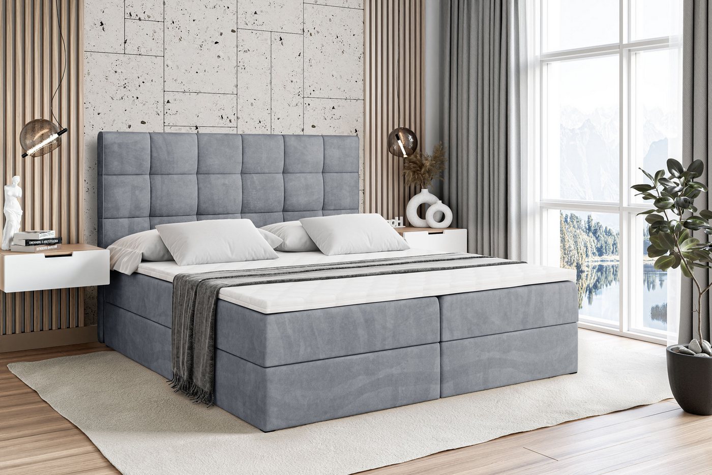 ALTDECOR Boxbett APO (mit Matratze Lattenrost Topper Polsterbett mit Bettkasten Doppelbett), H4 Multipocket / H3 Bonellfederung, Springboxbett Boxspringbett von ALTDECOR
