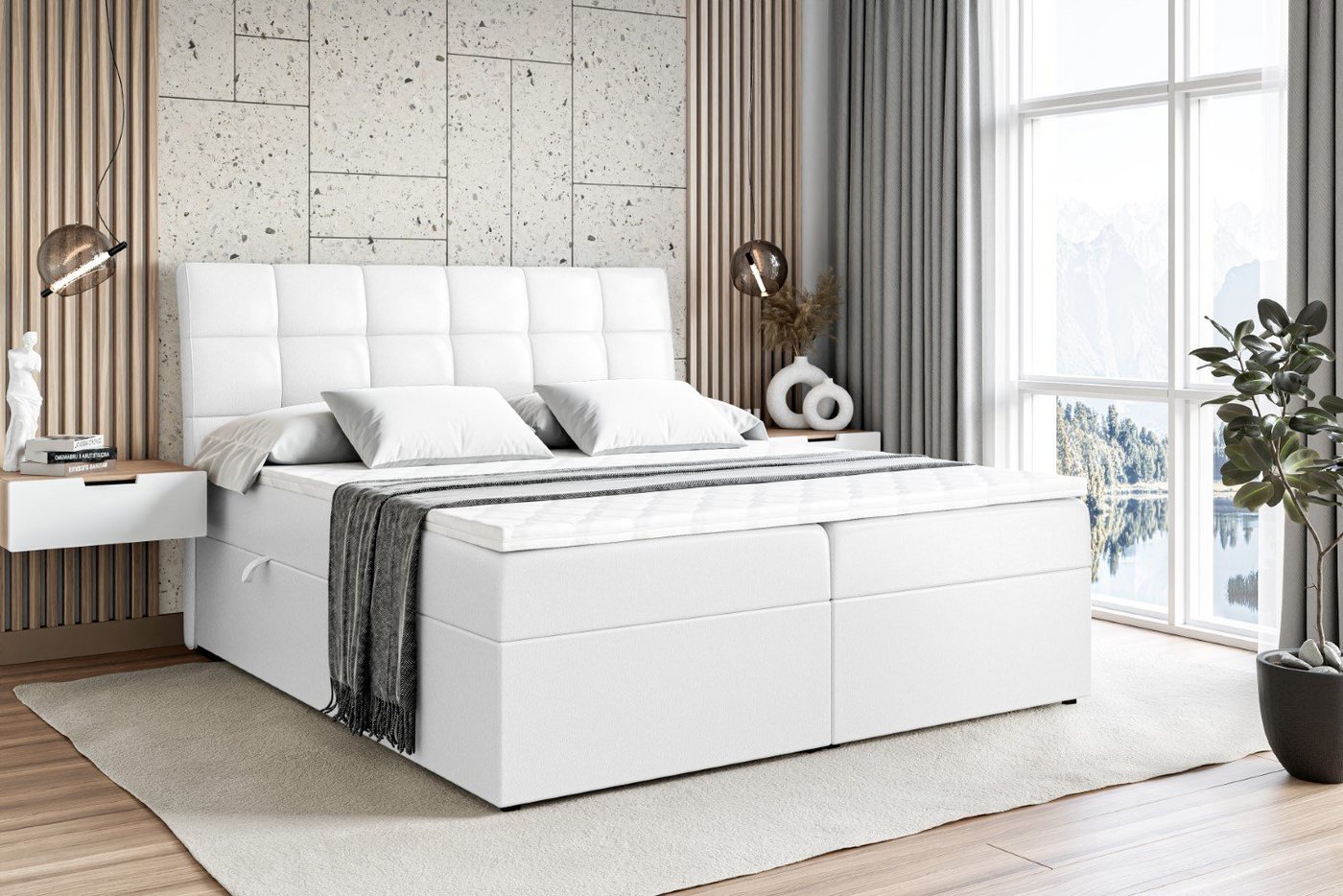 ALTDECOR Boxbett APO (mit Matratze Lattenrost Topper Polsterbett mit Bettkasten Doppelbett), H4 Multipocket / H3 Bonellfederung, Springboxbett Boxspringbett von ALTDECOR