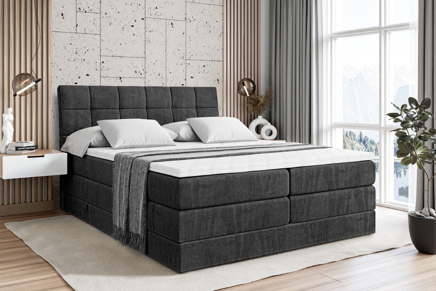 ALTDECOR Boxspringbett APO KING (Multipocket-Matratze H4 und H3 Matratze Bonellfederung Topper Kopfteil) von ALTDECOR