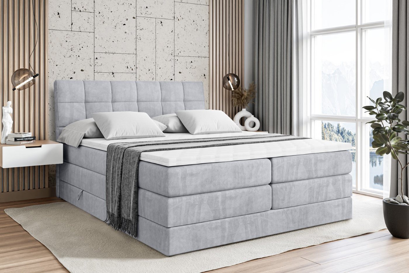 ALTDECOR Boxspringbett APO KING (Multipocket-Matratze H4 und H3 Matratze Bonellfederung Topper Kopfteil) von ALTDECOR