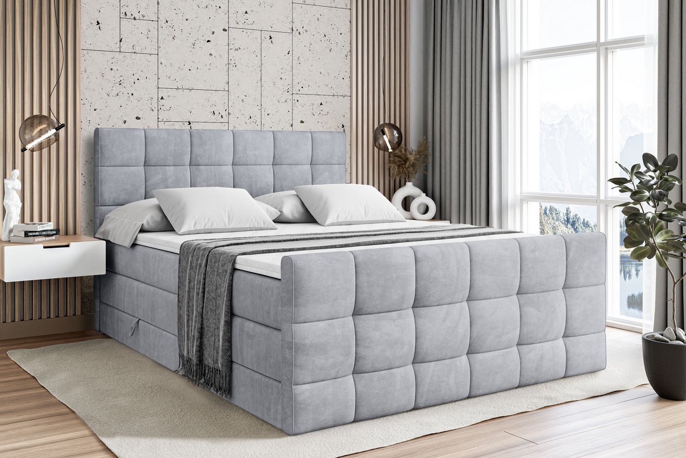 ALTDECOR Boxspringbett APO-Z KING (mit Matratze und Lattenrost Topper Polsterbett mit Bettkasten Boxbett), H4 Multipocket, H3 Bonellfederung, Doppelbett Springboxbett von ALTDECOR