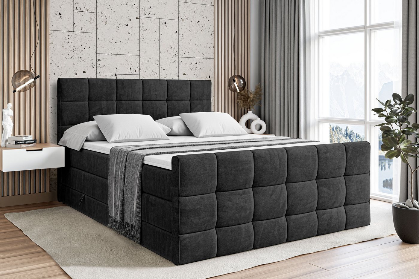 ALTDECOR Boxspringbett APO-Z KING (mit Matratze und Lattenrost Topper Polsterbett mit Bettkasten Boxbett), H4 Multipocket, H3 Bonellfederung, Doppelbett Springboxbett von ALTDECOR