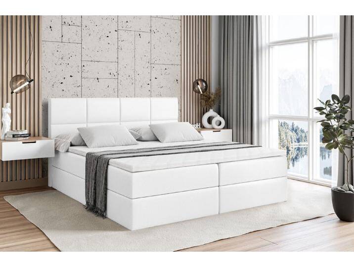 ALTDECOR Boxspringbett ARDENI (Multipocket-Matratze H4, H3 Matratze Bonellfederung, Topper, Kopfteil), weiß, Weiß Kunstleder von ALTDECOR