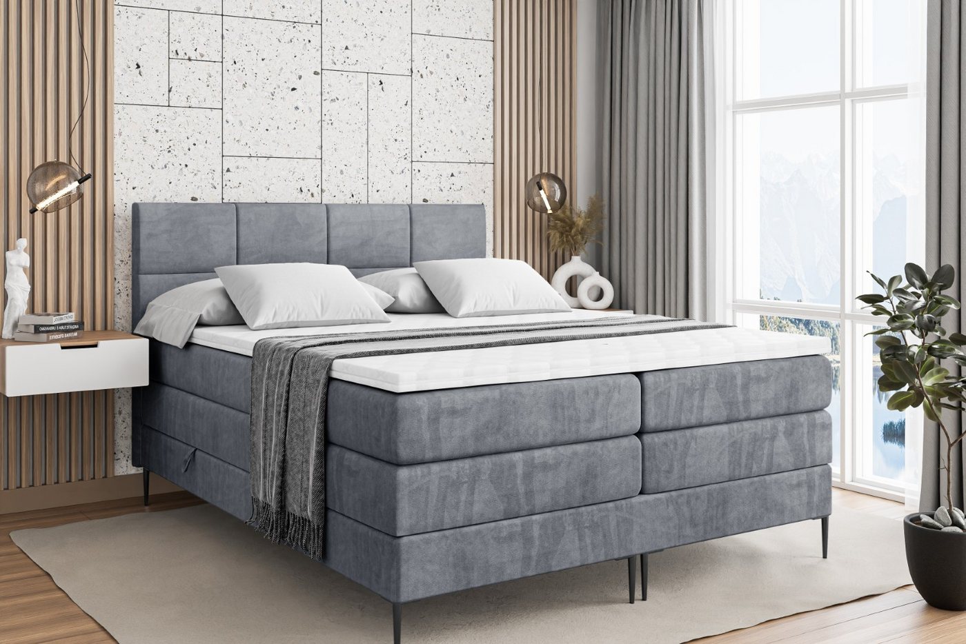 ALTDECOR Boxspringbett ARDENI-F KING (Multipocket-Matratze H4, H3 Matratze Bonellfederung, Topper, Kopfteil) von ALTDECOR