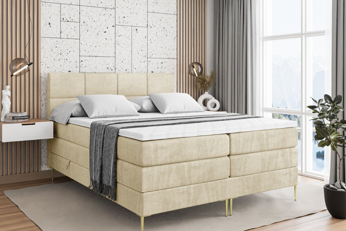 ALTDECOR Boxspringbett ARDENI-F KING (Multipocket-Matratze H4, H3 Matratze Bonellfederung, Topper, Kopfteil) von ALTDECOR