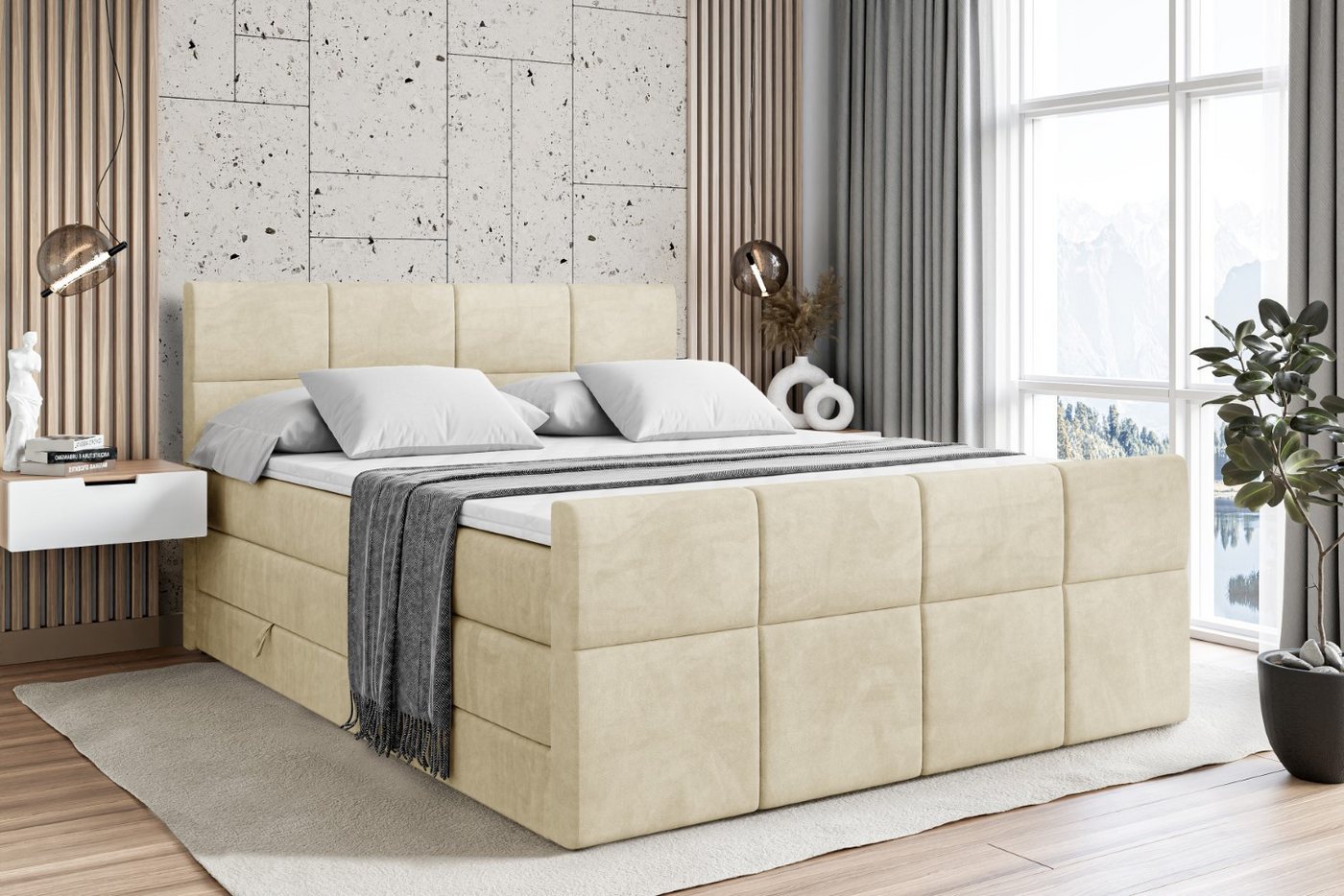 ALTDECOR Boxspringbett ARDENI-Z KING (Multipocket-Matratze H4, H3 Matratze Bonellfederung, Topper, Kopfteil), Doppelbett mit Fußteil von ALTDECOR