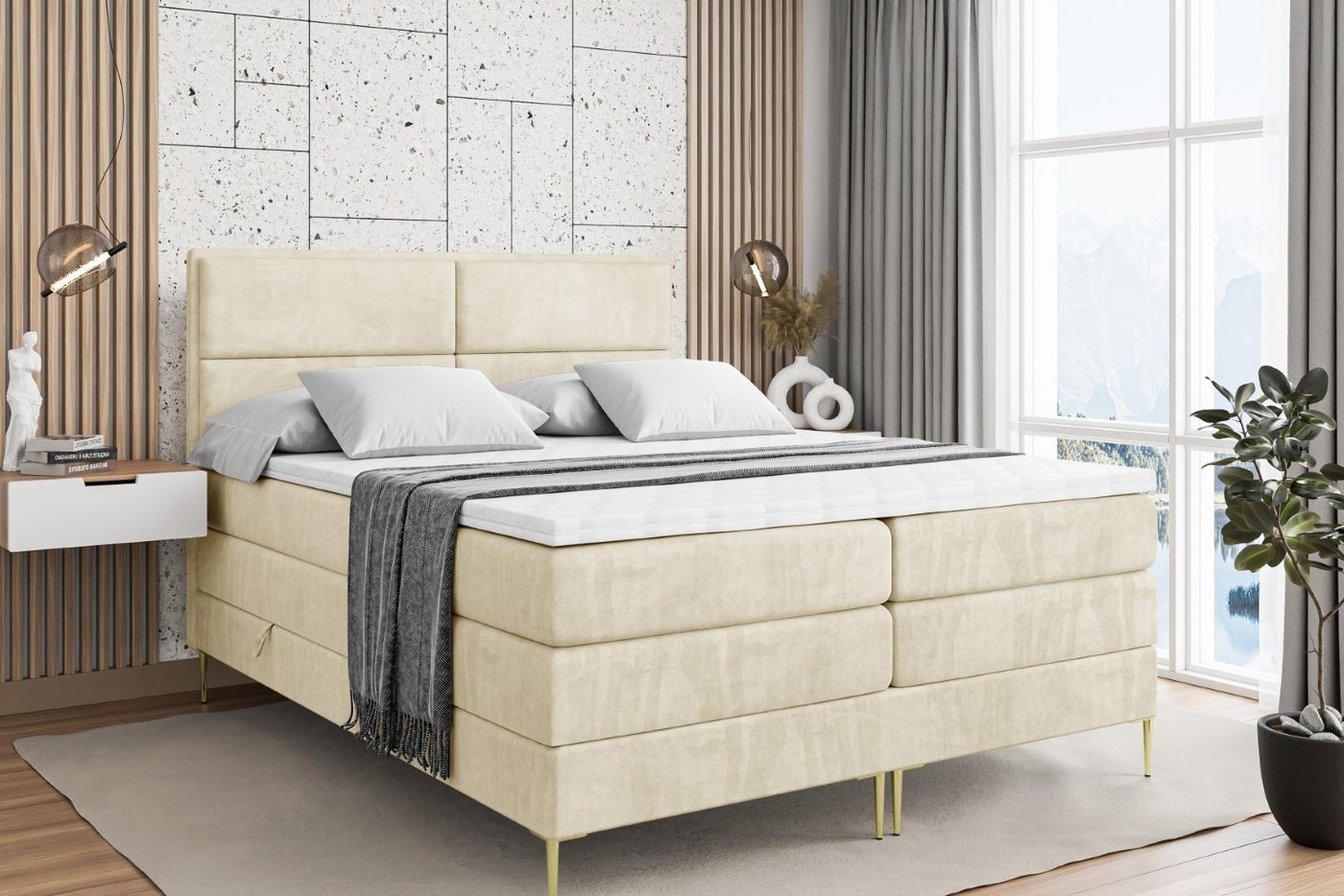 ALTDECOR Boxspringbett AURA-F KING (Multipocket-Matratze H4, H3 Matratze Bonellfederung, Topper, Kopfteil) von ALTDECOR