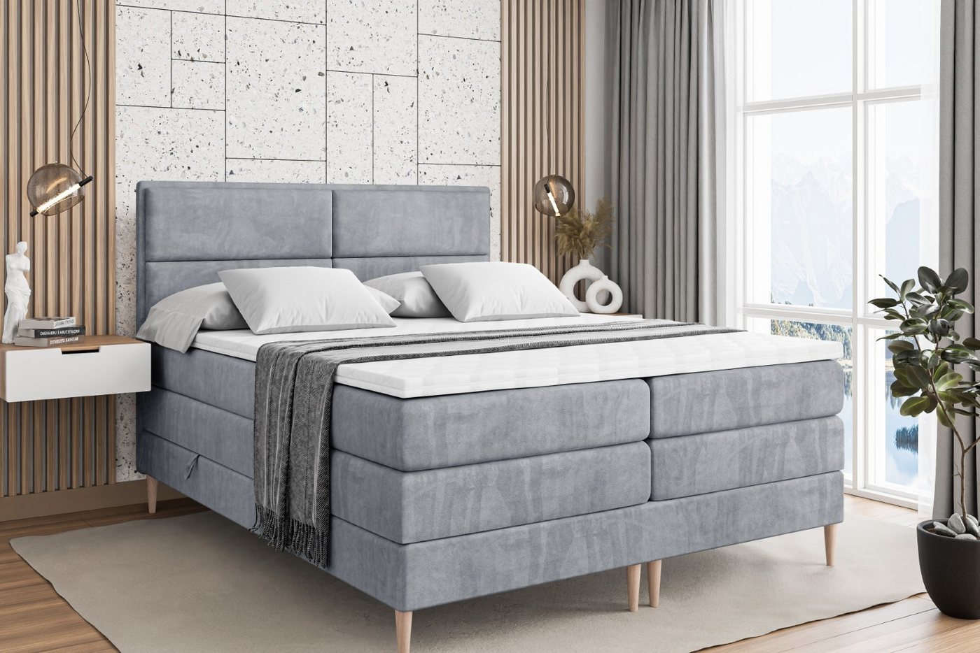 ALTDECOR Boxspringbett AURA-F KING (Multipocket-Matratze H4, H3 Matratze Bonellfederung, Topper, Kopfteil) von ALTDECOR
