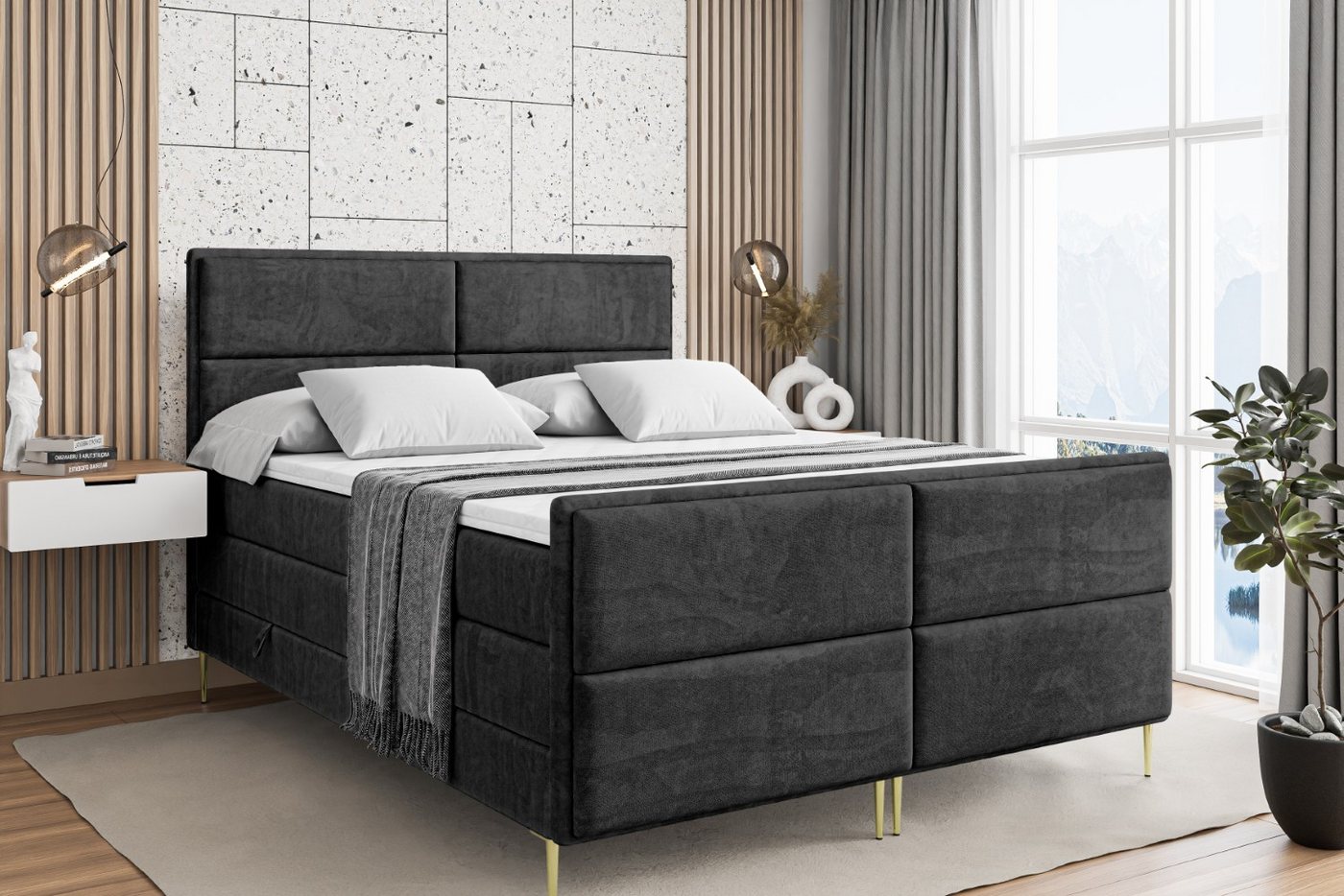 ALTDECOR Boxspringbett AURA-F-Z KING (Multipocket-Matratze H4, H3 Matratze Bonellfederung, Topper, Kopfteil) von ALTDECOR