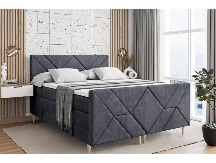 ALTDECOR Boxspringbett BARWA-F-Z KING (Multipocket-Matratze H4, H3 Matratze Bonellfederung, Topper, Kopfteil), grau, Holz Füße, Dunkelgrau Casablanca von ALTDECOR