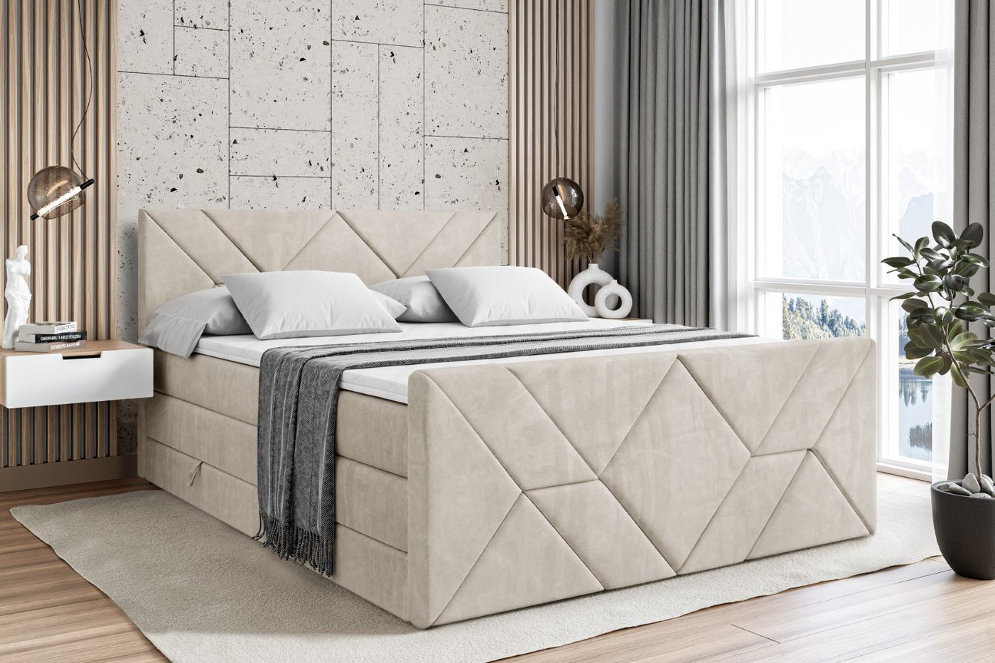ALTDECOR Boxspringbett BARWA-Z KING (Multipocket-Matratze H4, H3 Matratze Bonellfederung, Topper, Kopfteil), Doppelbett mit Fußteil von ALTDECOR