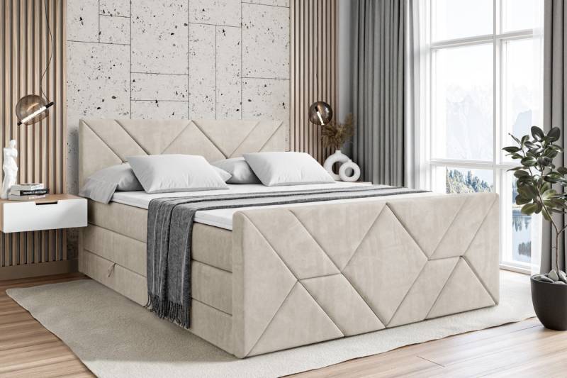 ALTDECOR Boxspringbett BARWA-Z KING (Multipocket-Matratze H4, H3 Matratze Bonellfederung, Topper, Kopfteil), Doppelbett mit Fußteil von ALTDECOR