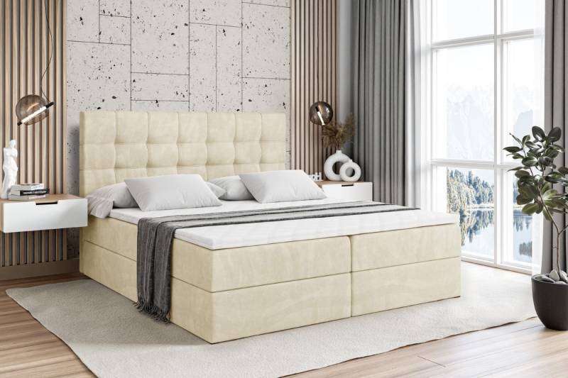 ALTDECOR Boxbett BERO (mit Matratze Lattenrost Topper Polsterbett mit Bettkasten Doppelbett), H4 Multipocket / H3 Bonellfederung, Springboxbett Boxspringbett von ALTDECOR