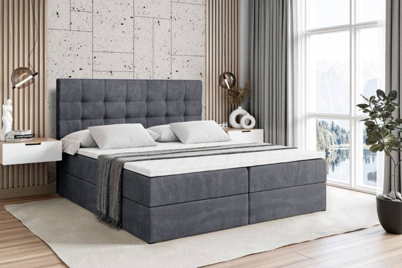 ALTDECOR Boxbett BERO (mit Matratze Lattenrost Topper Polsterbett mit Bettkasten Doppelbett), H4 Multipocket / H3 Bonellfederung, Springboxbett Boxspringbett von ALTDECOR
