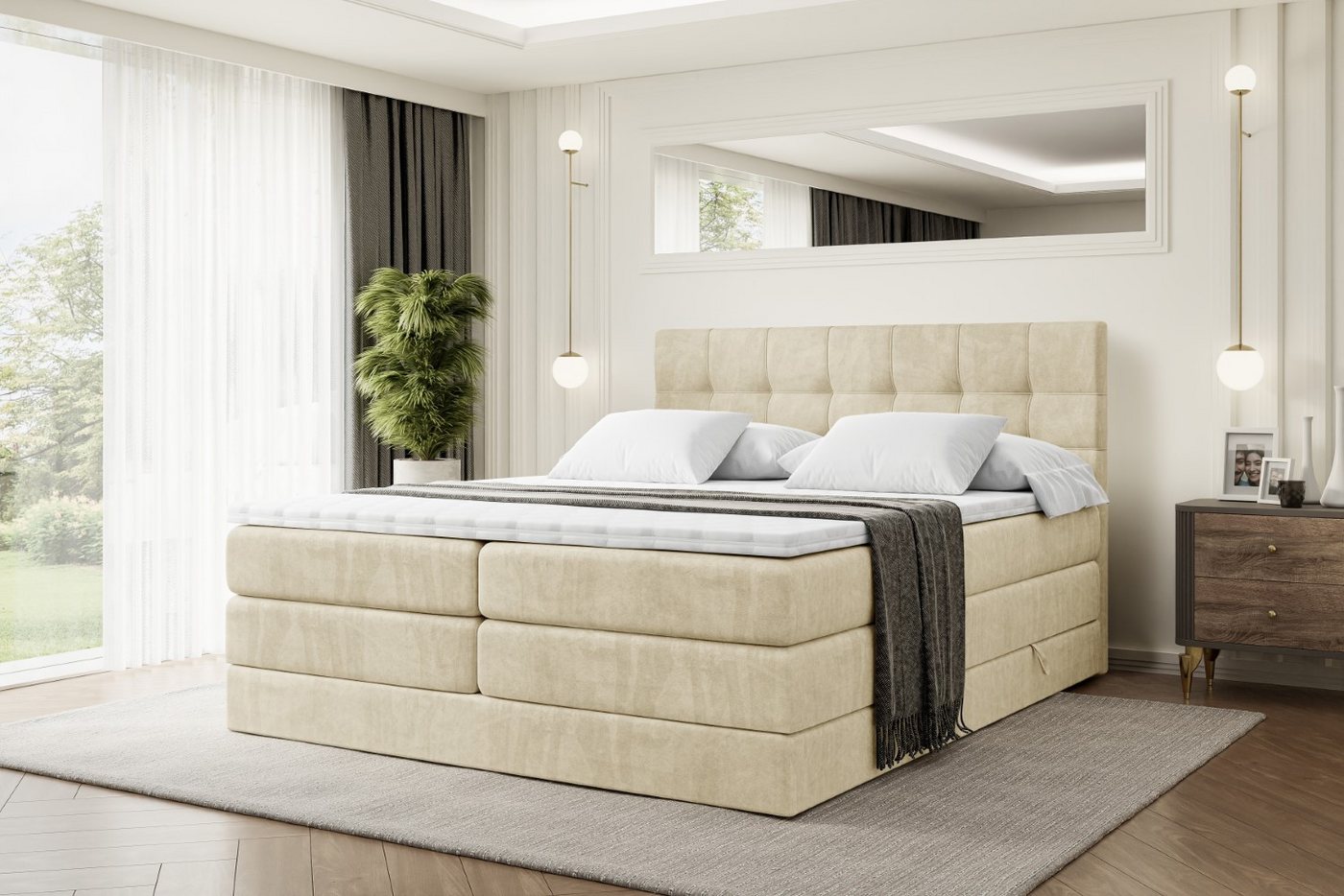 ALTDECOR Boxspringbett BERO KING (Multipocket-Matratze H4 und H3 Matratze Bonellfederung Topper Kopfteil) von ALTDECOR