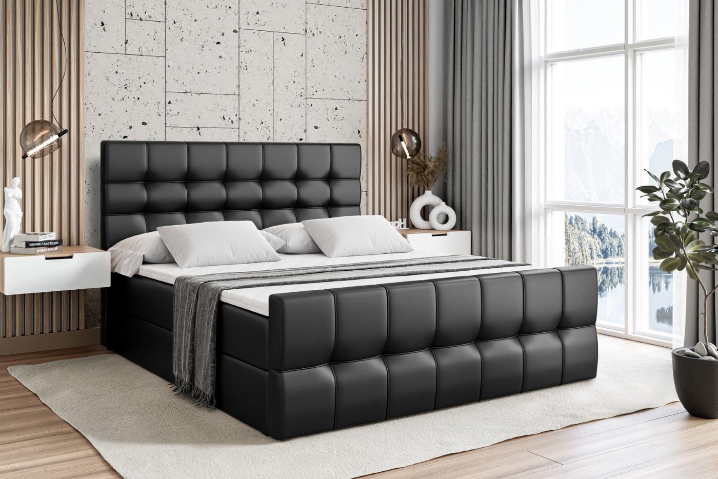 ALTDECOR Boxbett BERO-Z (mit Matratze Lattenrost Topper Polsterbett mit Bettkasten Doppelbett), H4 Multipocket / H3 Bonellfederung, Springboxbett Boxspringbett von ALTDECOR