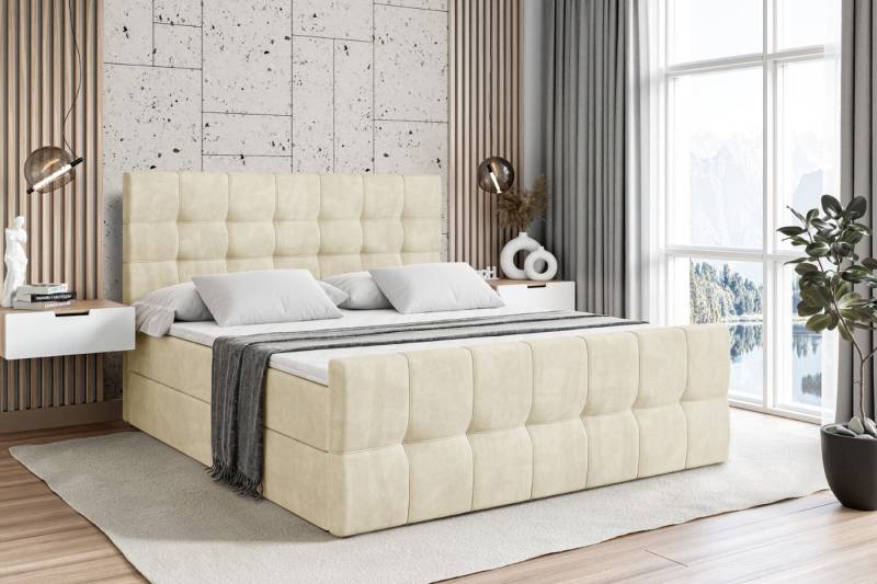 ALTDECOR Boxbett BERO-Z (mit Matratze Lattenrost Topper Polsterbett mit Bettkasten Doppelbett), H4 Multipocket / H3 Bonellfederung, Springboxbett Boxspringbett von ALTDECOR