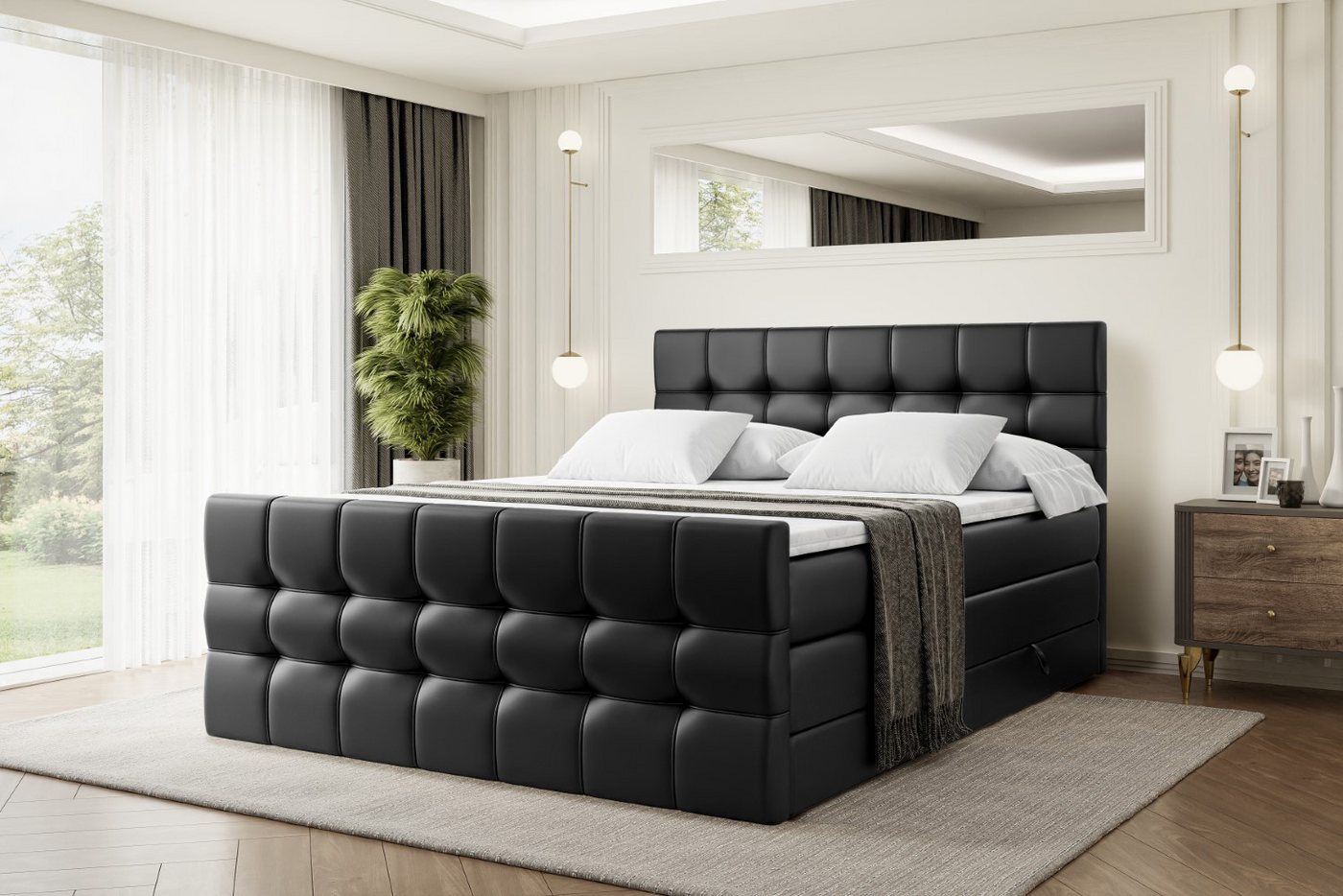 ALTDECOR Boxspringbett BERO-Z KING (mit Matratze und Lattenrost Topper Polsterbett mit Bettkasten Boxbett), H4 Multipocket, H3 Bonellfederung, Doppelbett Springboxbett von ALTDECOR