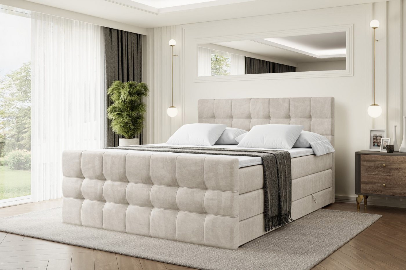 ALTDECOR Boxspringbett BERO-Z KING (Multipocket-Matratze H4 und H3 Matratze Bonellfederung Topper Kopfteil) von ALTDECOR