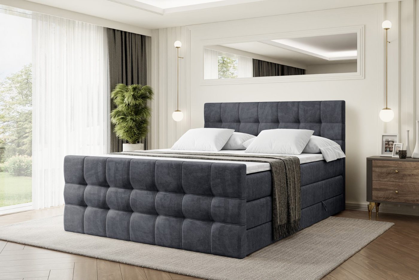 ALTDECOR Boxspringbett BERO-Z KING (mit Matratze und Lattenrost Topper Polsterbett mit Bettkasten Boxbett), H4 Multipocket, H3 Bonellfederung, Doppelbett Springboxbett von ALTDECOR
