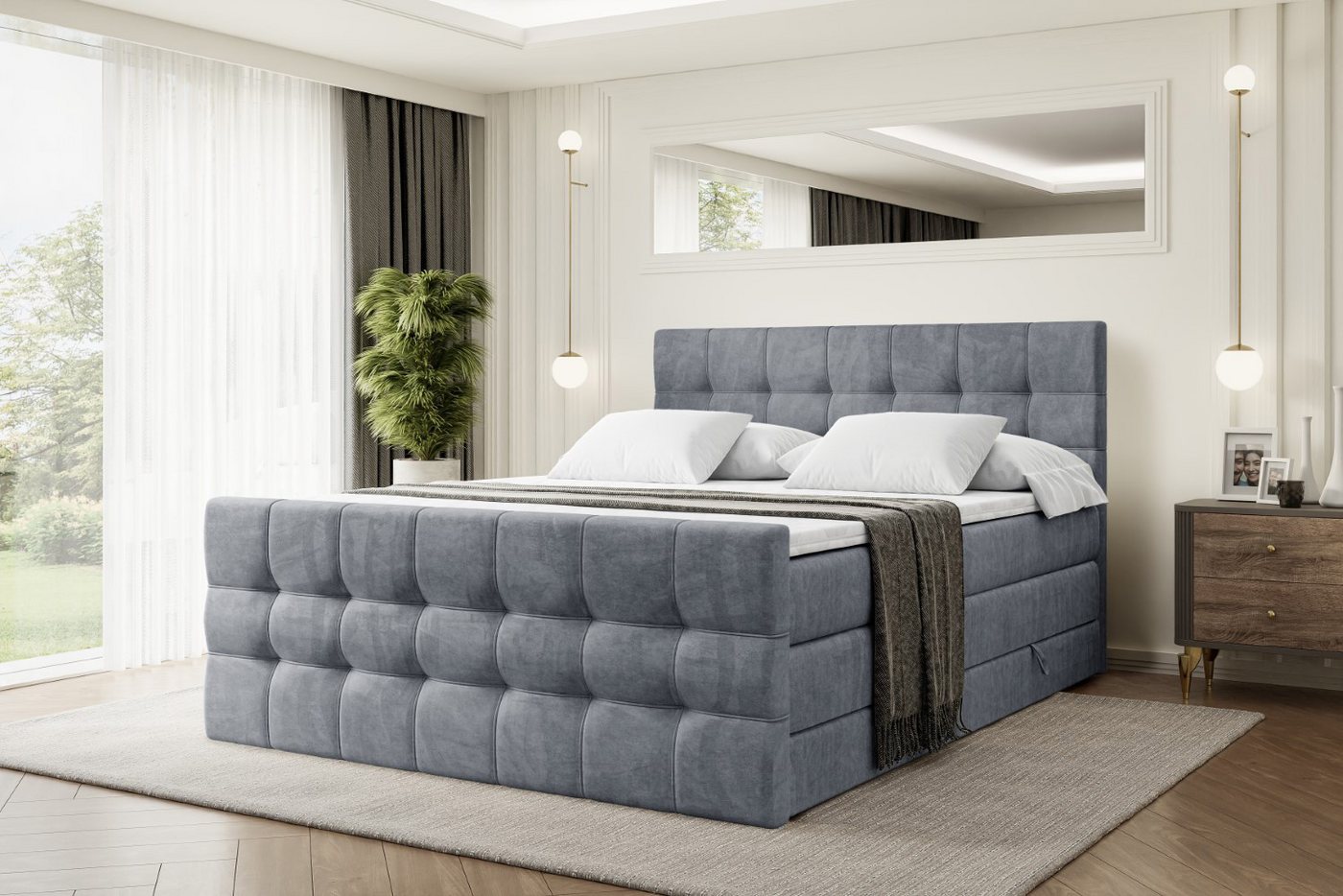ALTDECOR Boxspringbett BERO-Z KING (mit Matratze und Lattenrost Topper Polsterbett mit Bettkasten Boxbett), H4 Multipocket, H3 Bonellfederung, Doppelbett Springboxbett von ALTDECOR
