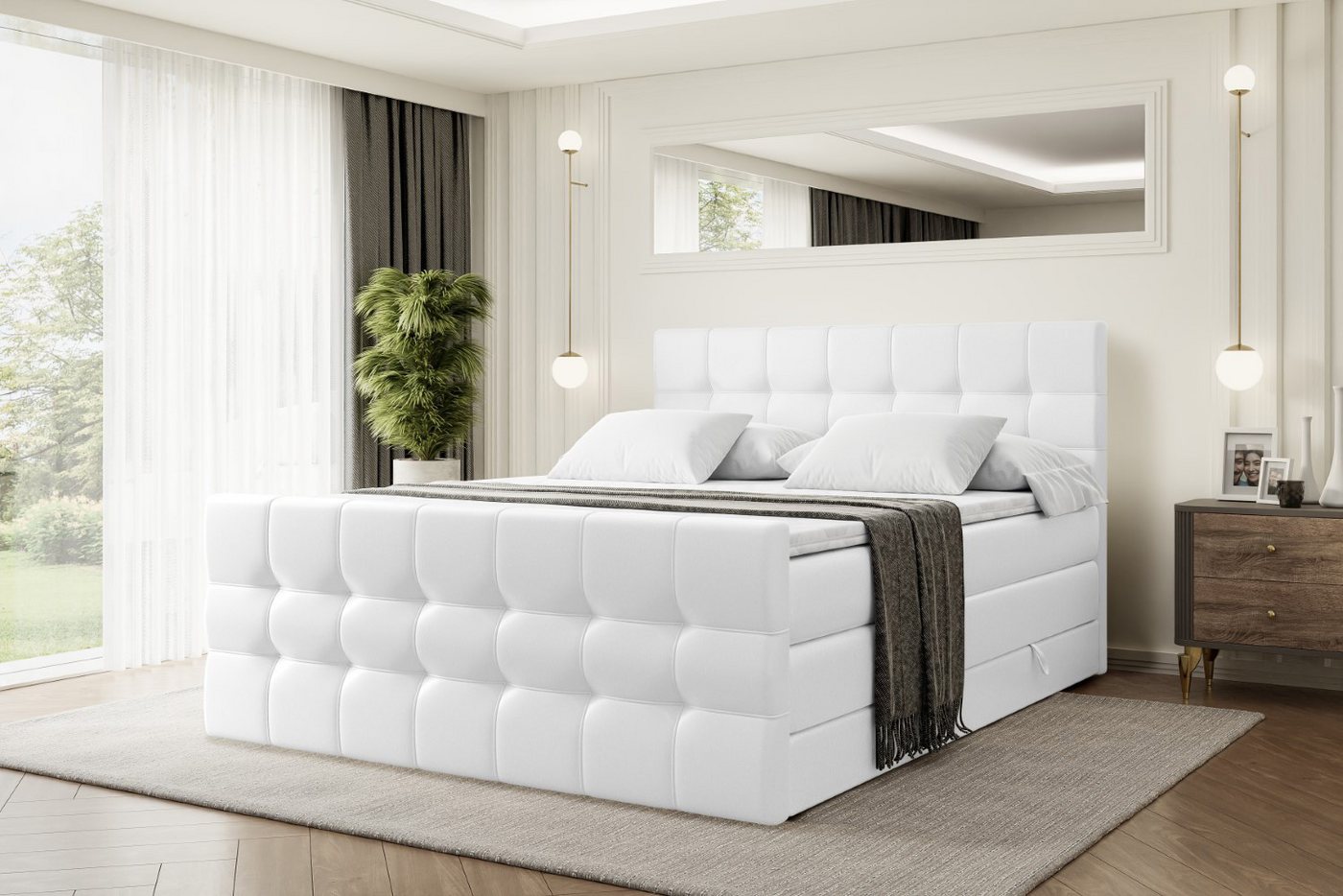 ALTDECOR Boxspringbett BERO-Z KING (mit Matratze und Lattenrost Topper Polsterbett mit Bettkasten Boxbett), H4 Multipocket, H3 Bonellfederung, Doppelbett Springboxbett von ALTDECOR