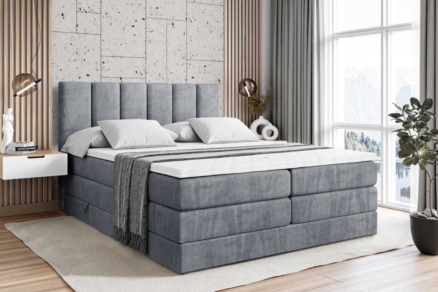 ALTDECOR Boxspringbett BOXI 1 KING (Multipocket-Matratze H4, H3 Matratze Bonellfederung, Topper, Kopfteil) von ALTDECOR