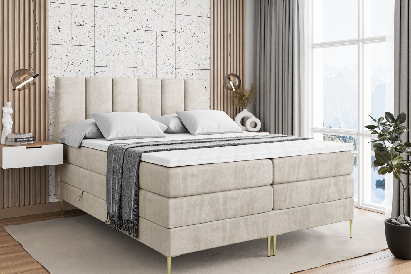 ALTDECOR Boxspringbett BOXI1-F KING (Multipocket-Matratze H4, H3 Matratze Bonellfederung, Topper, Kopfteil) von ALTDECOR