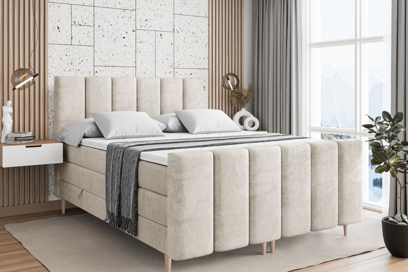 ALTDECOR Boxspringbett BOXI1-F-Z KING (Multipocket-Matratze H4, H3 Matratze Bonellfederung, Topper, Kopfteil) von ALTDECOR