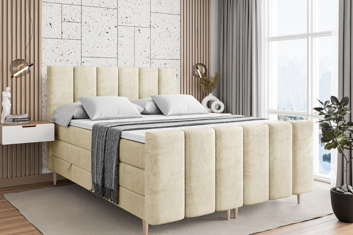 ALTDECOR Boxspringbett BOXI1-F-Z KING (Multipocket-Matratze H4, H3 Matratze Bonellfederung, Topper, Kopfteil) von ALTDECOR