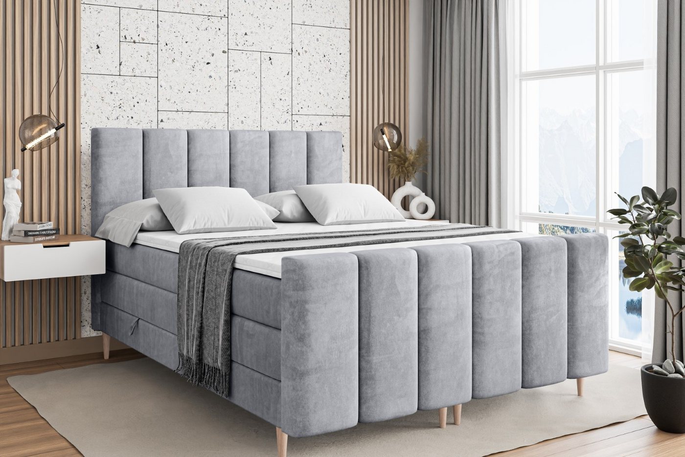 ALTDECOR Boxspringbett BOXI1-F-Z KING (Multipocket-Matratze H4, H3 Matratze Bonellfederung, Topper, Kopfteil) von ALTDECOR