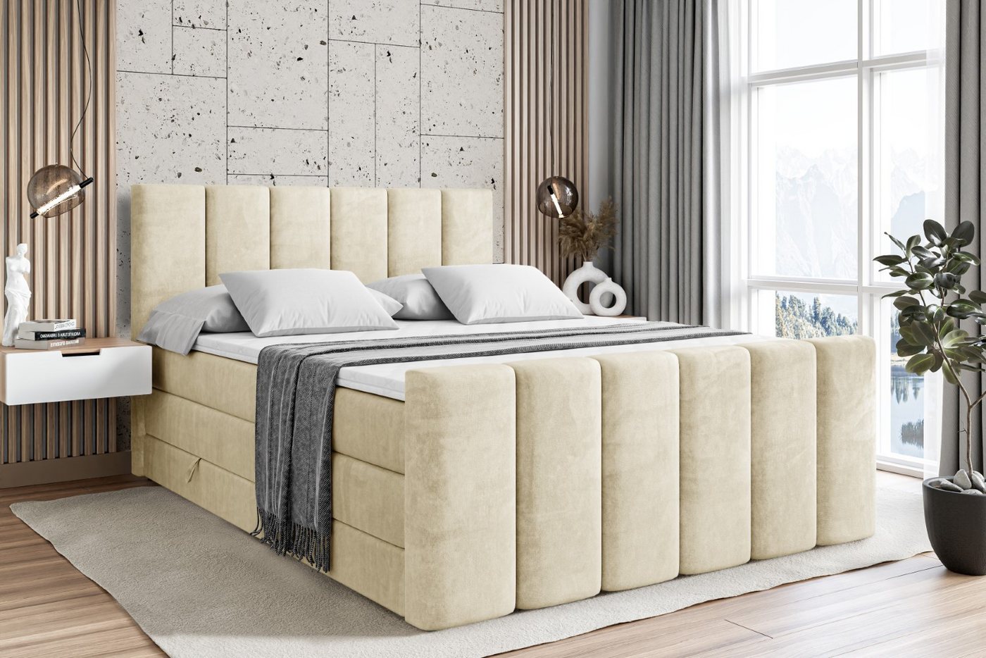 ALTDECOR Boxspringbett BOXI1-Z KING (Multipocket-Matratze H4, H3 Matratze Bonellfederung, Topper, Kopfteil), Doppelbett mit Fußteil von ALTDECOR