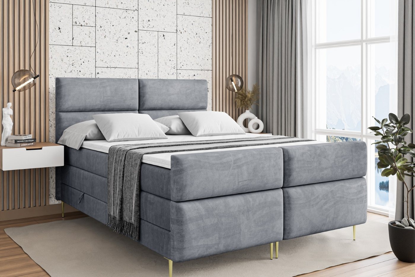 ALTDECOR Boxspringbett BOXI3-F-Z KING (Multipocket-Matratze H4, H3 Matratze Bonellfederung, Topper, Kopfteil) von ALTDECOR