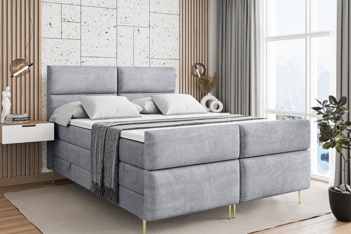 ALTDECOR Boxspringbett BOXI3-F-Z KING (Multipocket-Matratze H4, H3 Matratze Bonellfederung, Topper, Kopfteil) von ALTDECOR