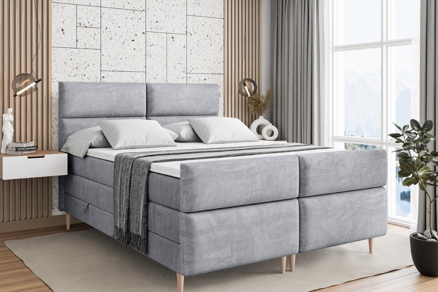 ALTDECOR Boxspringbett BOXI3-F-Z KING (Multipocket-Matratze H4, H3 Matratze Bonellfederung, Topper, Kopfteil) von ALTDECOR