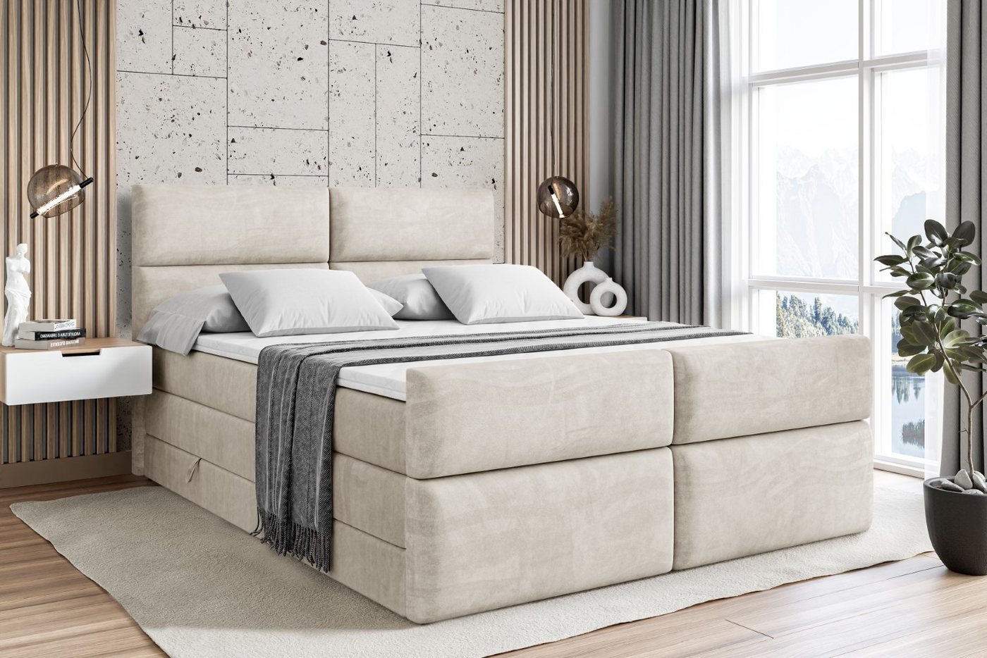 ALTDECOR Boxspringbett BOXI3-Z KING (Multipocket-Matratze H4, H3 Matratze Bonellfederung, Topper, Kopfteil), Doppelbett mit Fußteil von ALTDECOR
