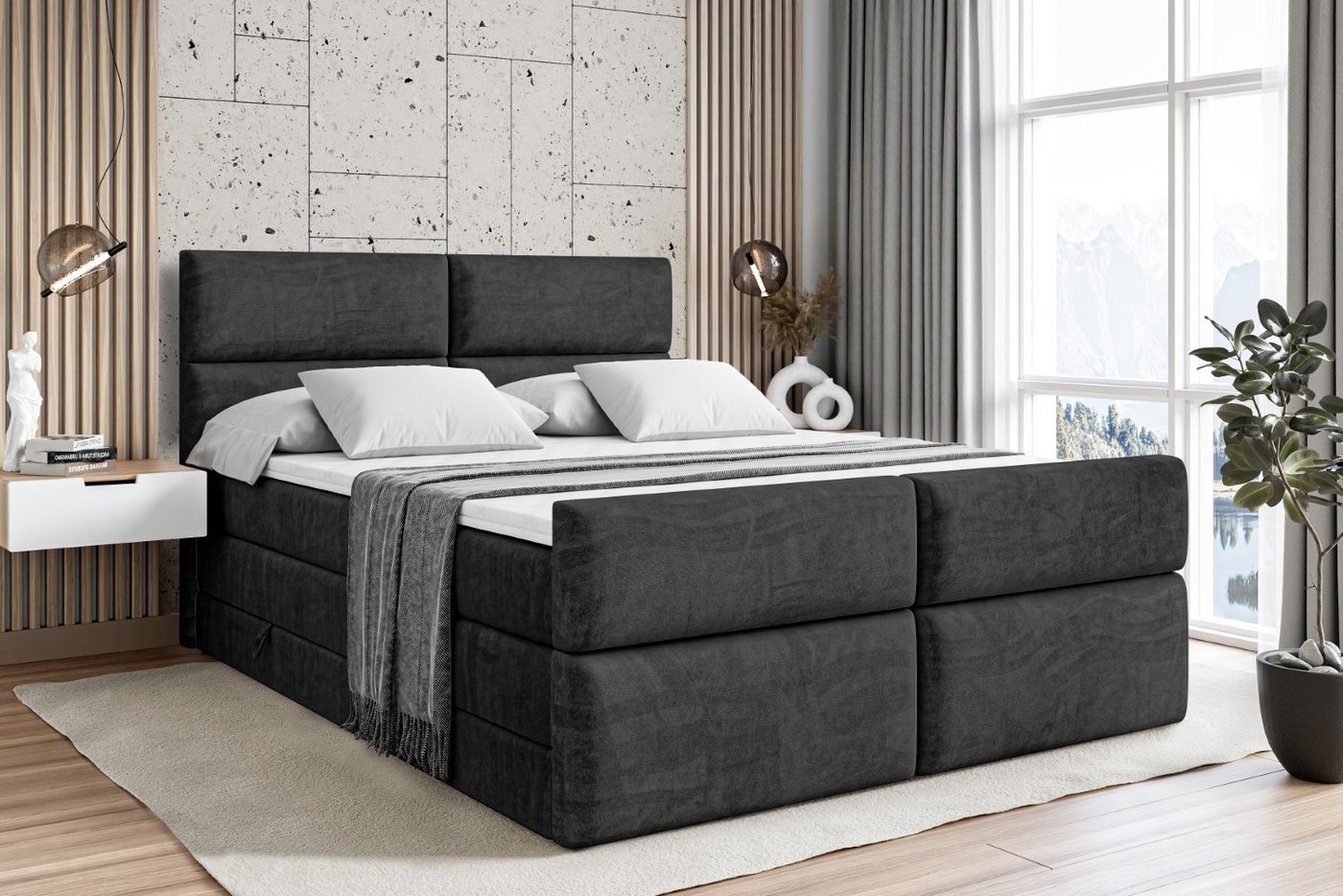 ALTDECOR Boxspringbett BOXI3-Z KING (Multipocket-Matratze H4, H3 Matratze Bonellfederung, Topper, Kopfteil), Doppelbett mit Fußteil von ALTDECOR