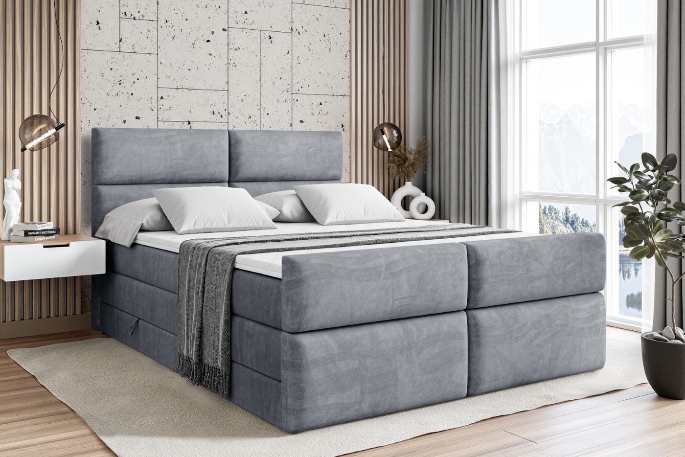 ALTDECOR Boxspringbett BOXI3-Z KING (Multipocket-Matratze H4, H3 Matratze Bonellfederung, Topper, Kopfteil), Doppelbett mit Fußteil von ALTDECOR